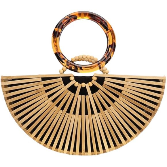 Eco-Friendly Bamboo Handbag with Acrylic Handle – Unique Summer Beach Purse